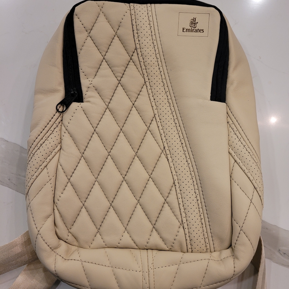 Emirates Cream Quilted Backpack Recycled From Emirates Plane